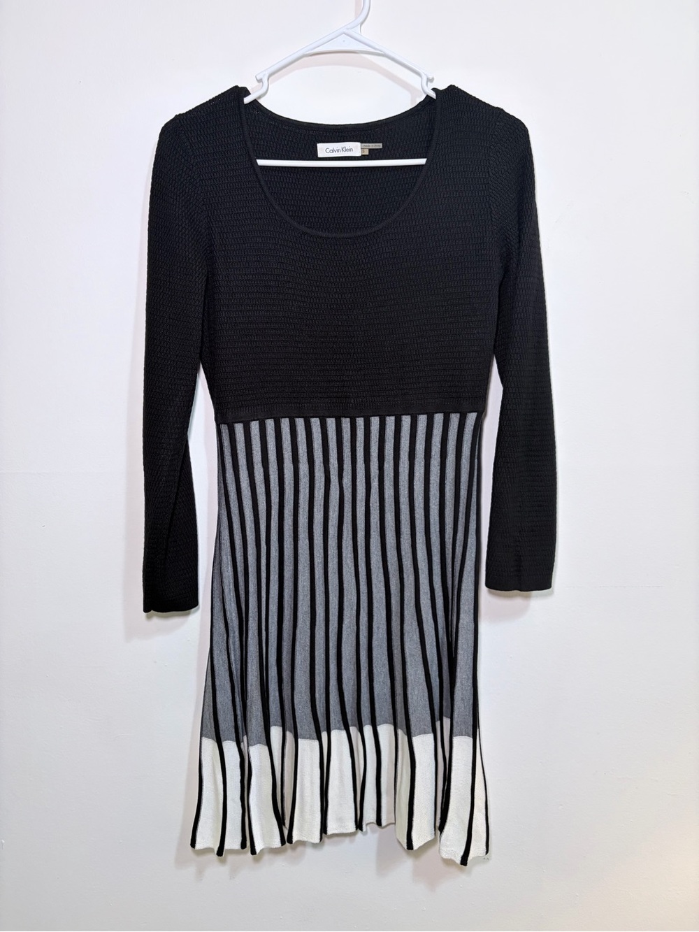 Calvin Klein Black Gray Striped Knit Sweater Dress Size S